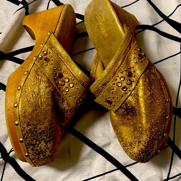 Bridget Shuster Gorgeous Crystal Metallic Leather Slides Rare - Picture 2 of 9